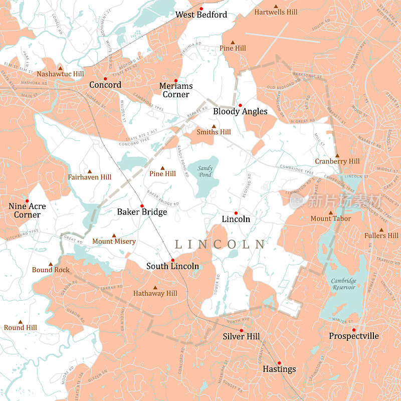 MA Middlesex Lincoln矢量路线图